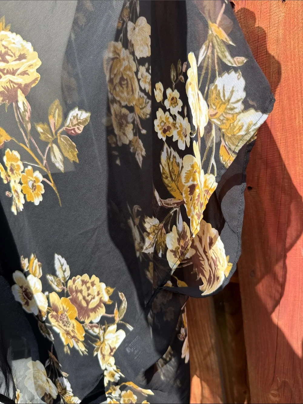 Forever 21 Black Yellow Floral Sheer Chiffon Kimono Cardigan Size S